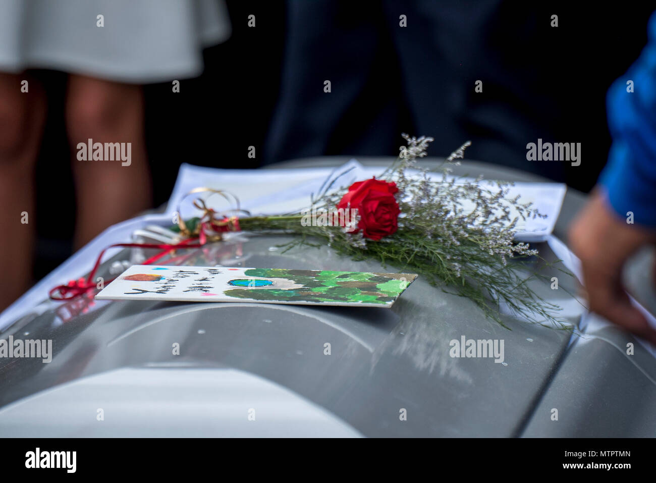The casket of Senior Master Sgt. Victor Colon is lowered following a full  military honors funeral, May 21, 2018 at the Juana Diaz Municipal Cemetery,  Juana Diaz, Puerto Rico. Colon is one