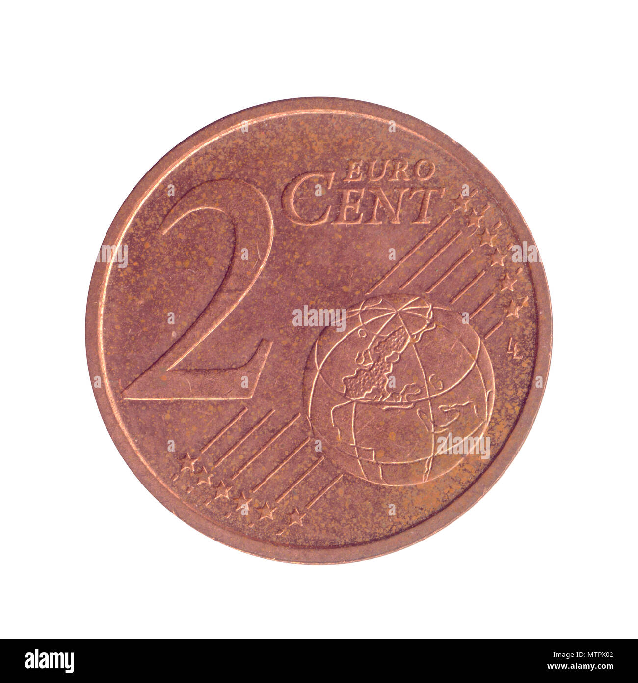 2 Euro Cents copper coin (Spain) Stock Photo