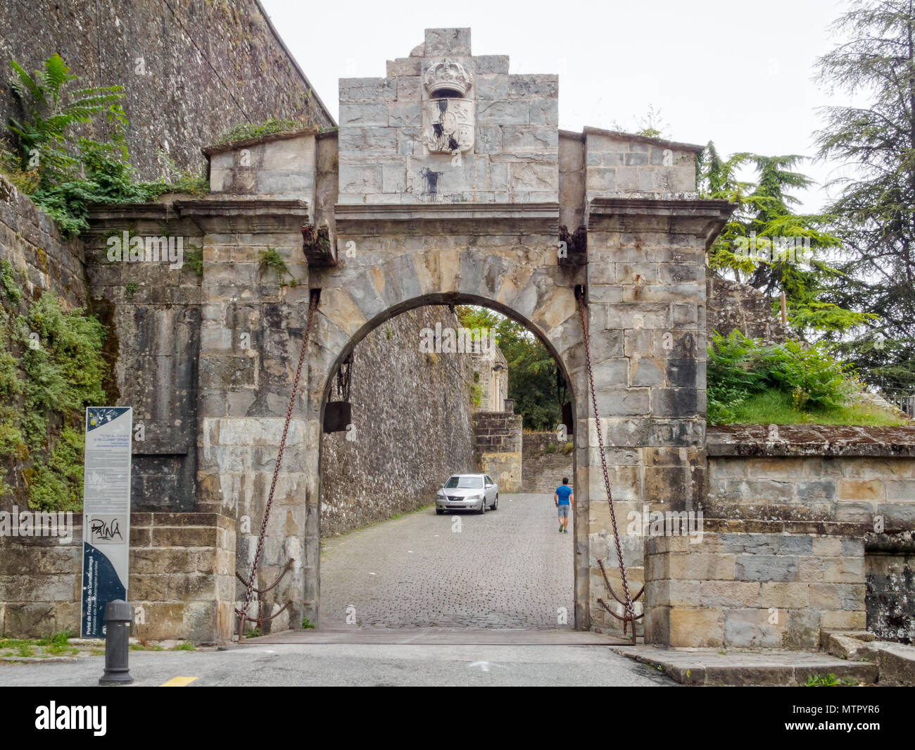 Arriving through the medieval French Gate (Portal de Francia) - Pamplona, Navarre, Spain Stock Photo