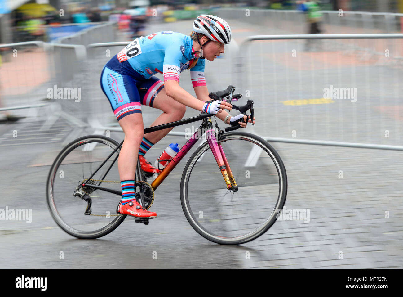 Christine Robson of Jadan Weldtite Vive Le Velo racing in the elite women's 2018 OVO Energy Tour Series cycle race at Wembley, London, UK Stock Photo