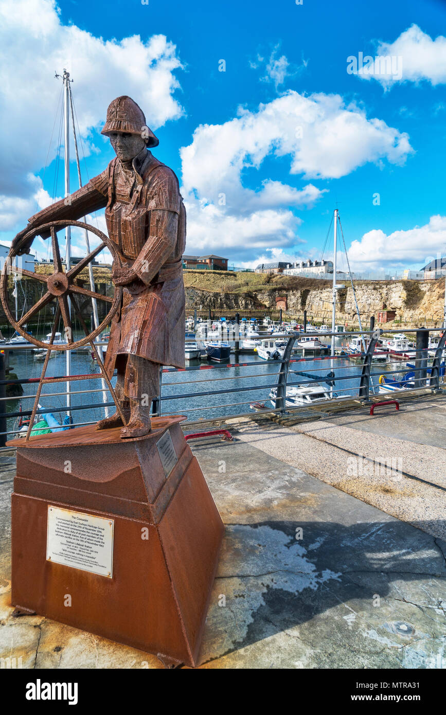 Seaham marina, harbour, Coxswain statue, Cleveland, County Durham,  England,  UK Stock Photo