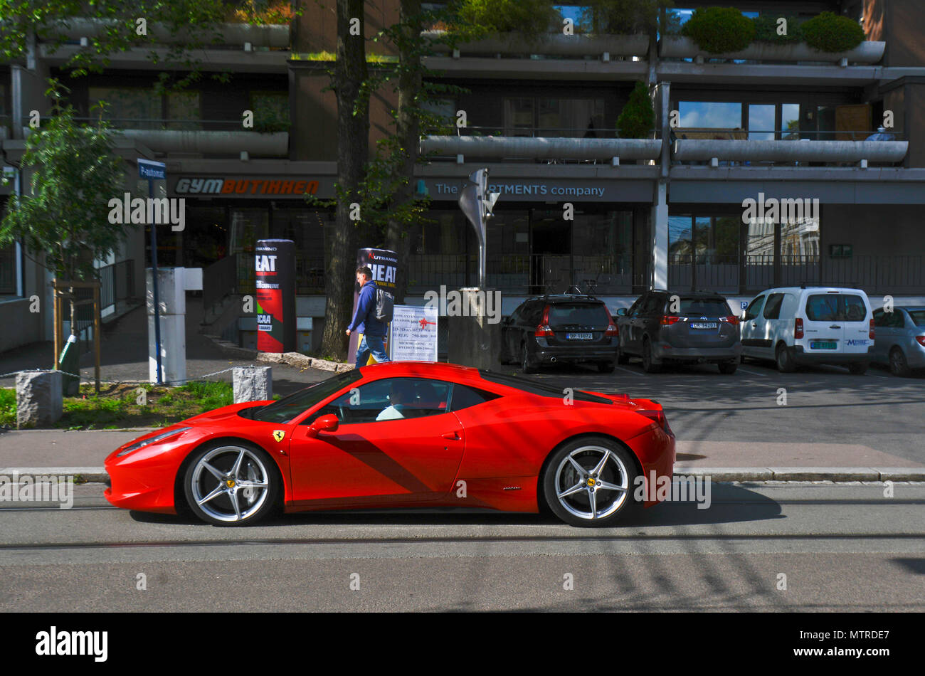 A Ferrari Testarossa driving in Parkveien street, Oslo Stock Photo