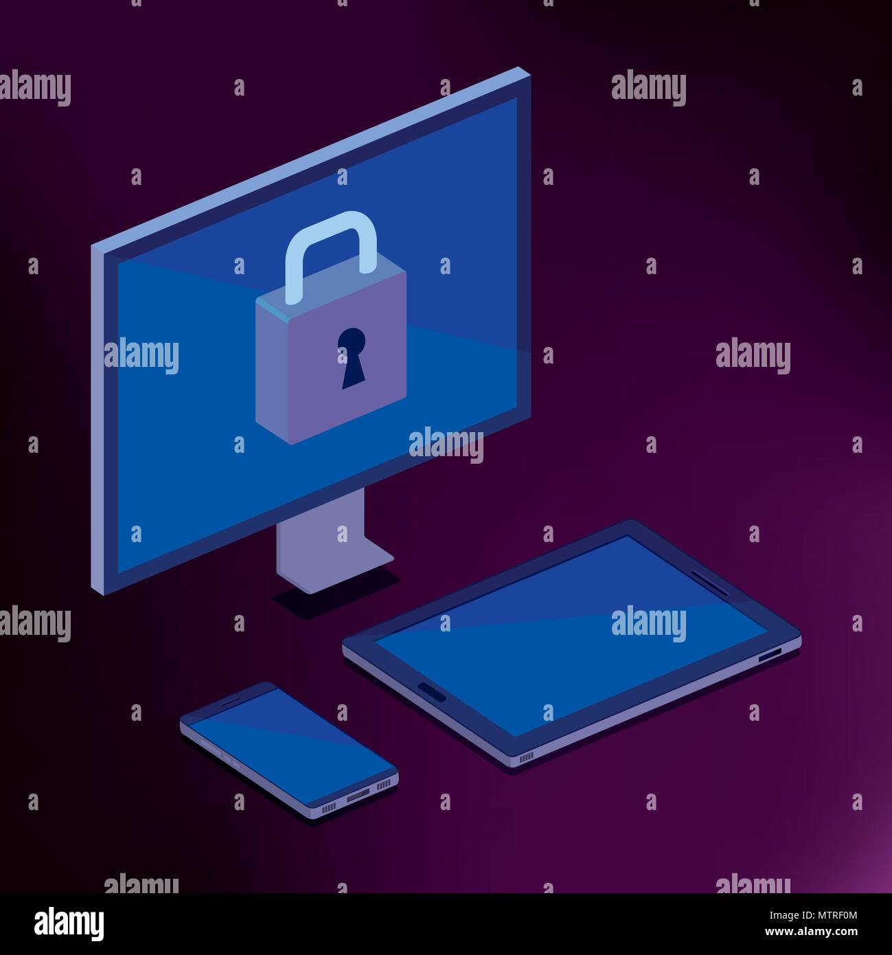 isometric desktop and padlock cyber security Stock Vector Image & Art ...