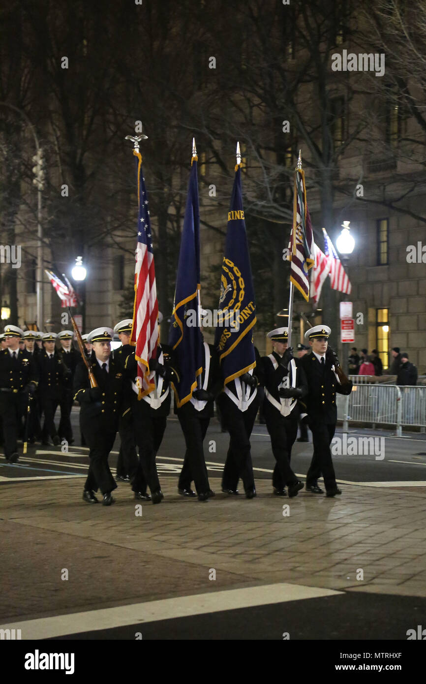 Members of the U.S. Merchant Marine Color Guard march by Freedom Plaza ...