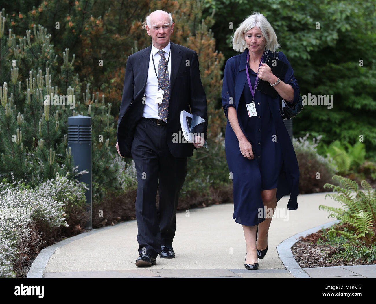 RBS Chairman Howard Davies and RBS Managing Director, Personal Banking Jane Howard, arrive for the Royal Bank of Scotland annual general meeting at RBS Headquarters in Gogarburn, Edinburgh. Stock Photo