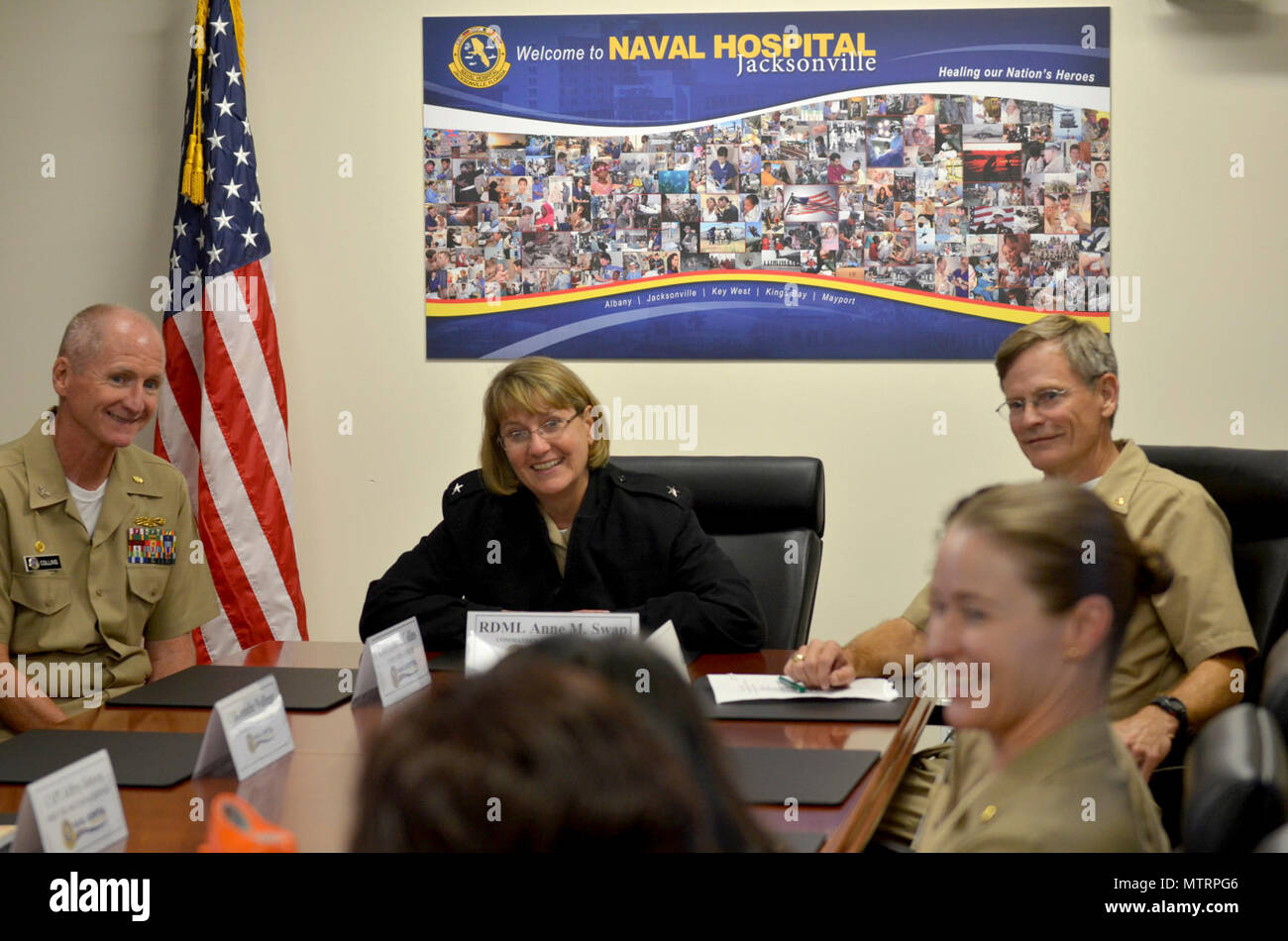 JACKSONVILLE, Fla. (April 26, 2017) – Commander, Navy Medicine East, Rear Adm. Anne Swap, meets with Naval Hospital Jacksonville’s executive steering council for a status briefing. During Swap’s visit, she toured the command’s hospital and five branch health clinics (in Albany and Kings Bay, Georgia; and Jacksonville, Key West, and Mayport, Florida). Stock Photo