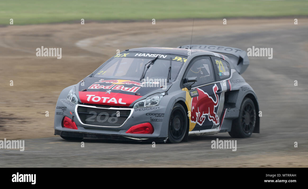 Timmy Hansen during day two of the 2018 FIA World Rallycross Championship at Silverstone, Towcester. PRESS ASSOCIATION Photo. Picture date: Saturday May 26, 2018. See PA story AUTO Rally. Photo credit should read: David Davies/PA Wire Stock Photo