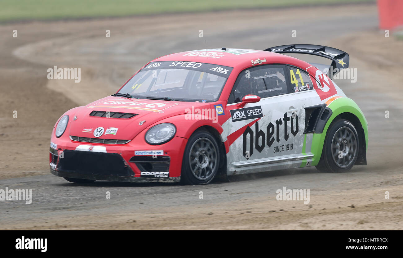 Scott Speed during day two of the 2018 FIA World Rallycross Championship at Silverstone, Towcester. PRESS ASSOCIATION Photo. Picture date: Saturday May 26, 2018. See PA story AUTO Rally. Photo credit should read: David Davies/PA Wire Stock Photo