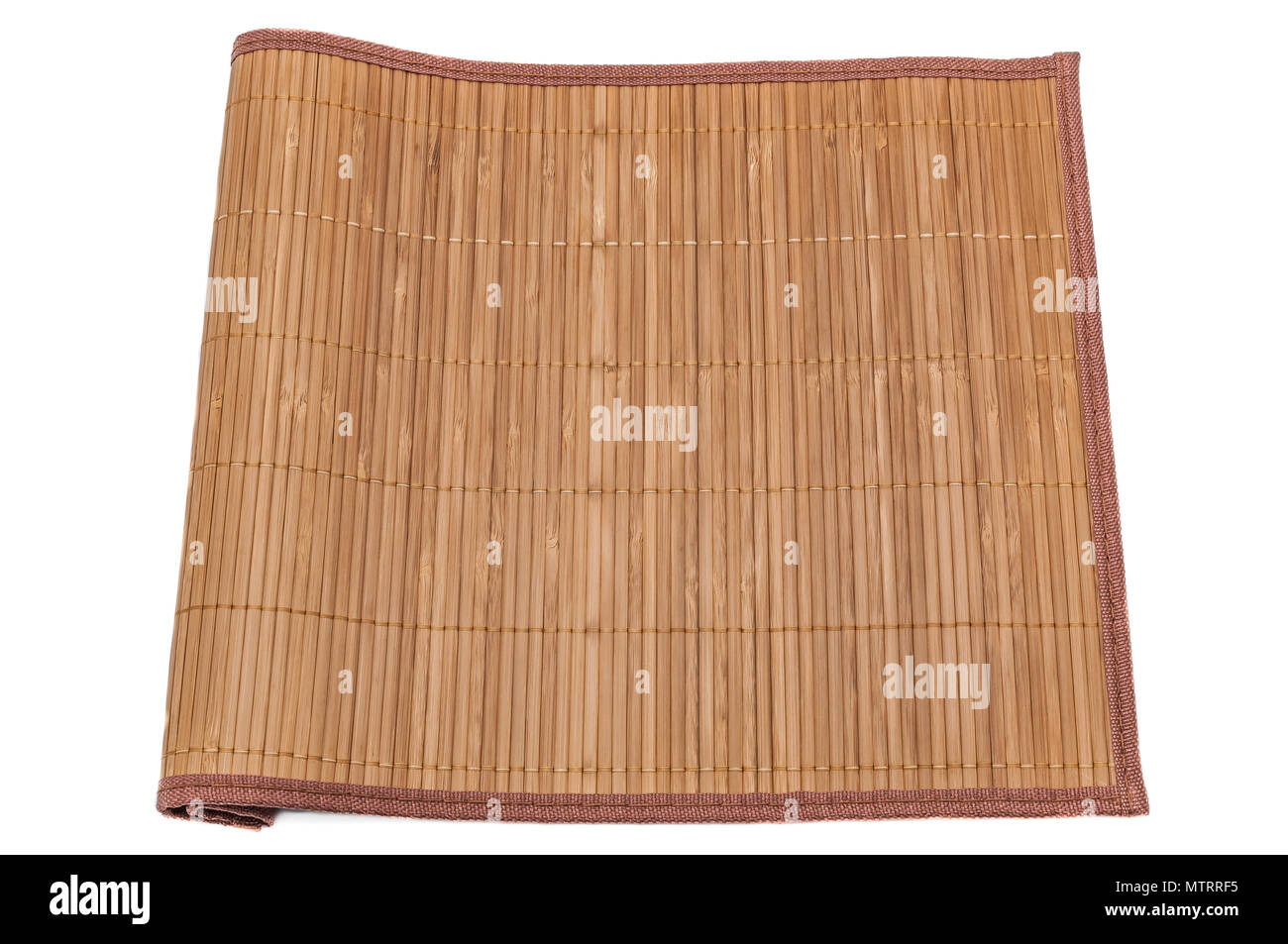 Bamboo mat on white background, close-up, tucked on one side. Isolated  Stock Photo - Alamy, image size:1300x953