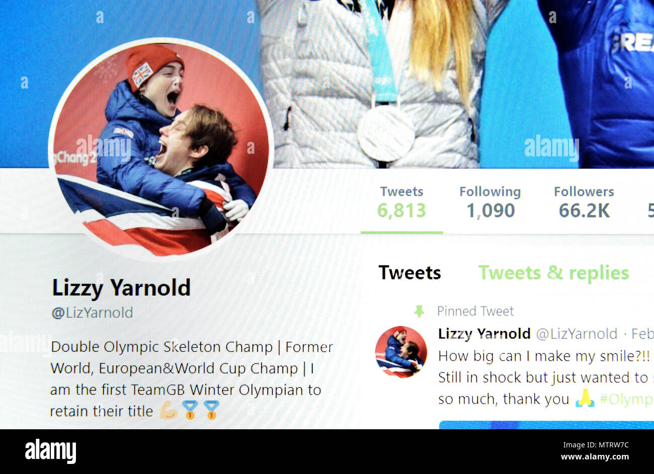 Lizzy Yarnold Twitter page (2018) Stock Photo