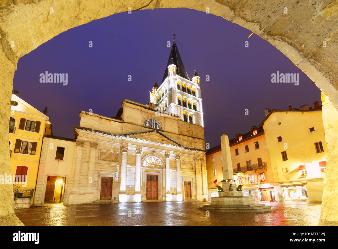Night Annecy Cathedral of Annecy, France Stock Photo - Alamy