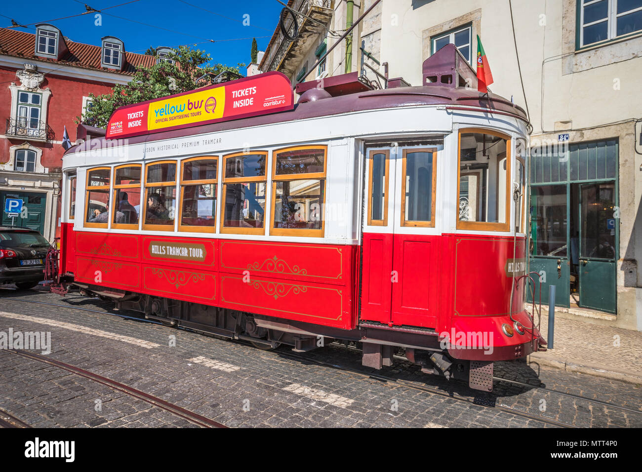 Old tram in Lisbon Stock Photo