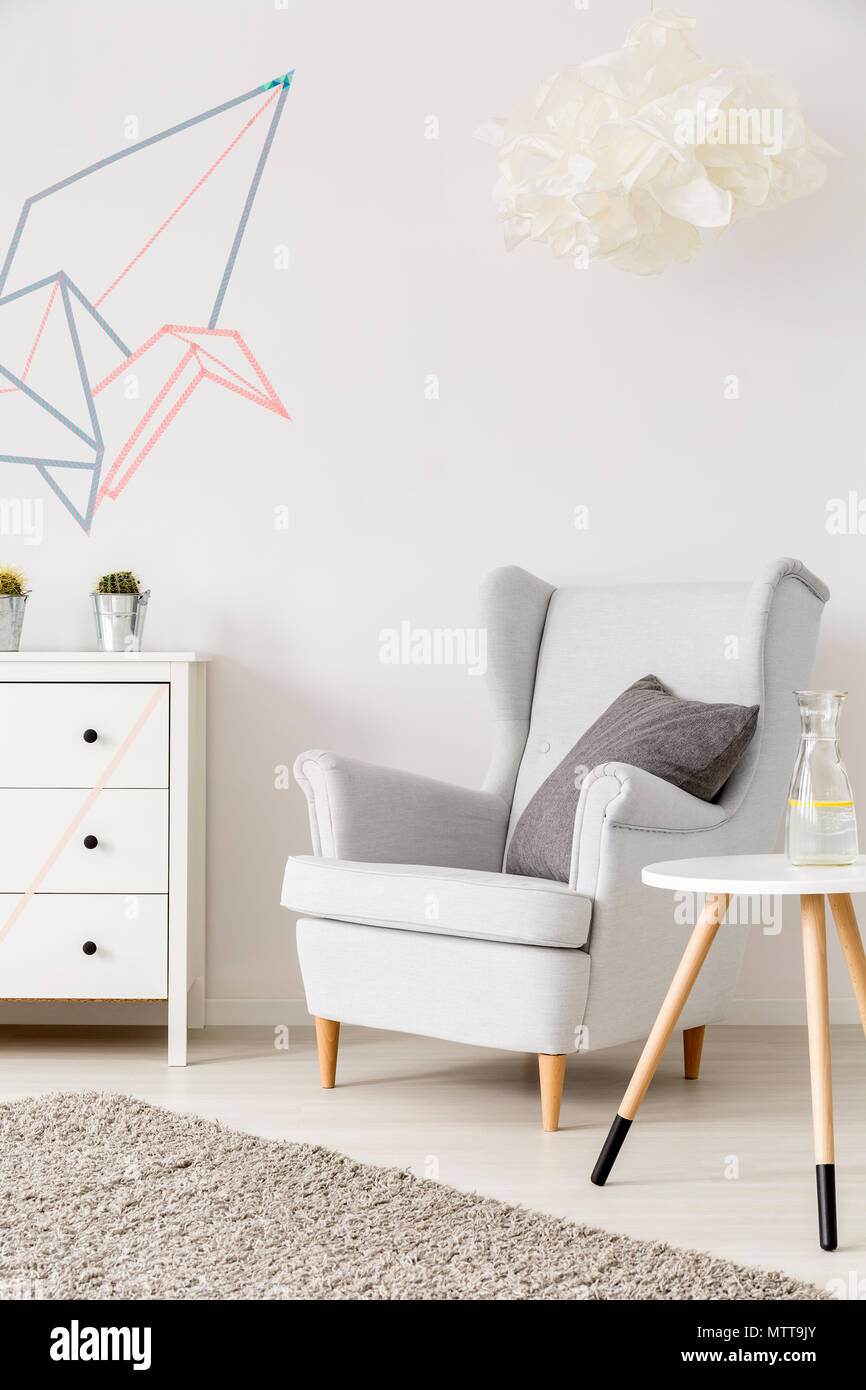 White furniture in modern female room- cosy relaxing space Stock Photo