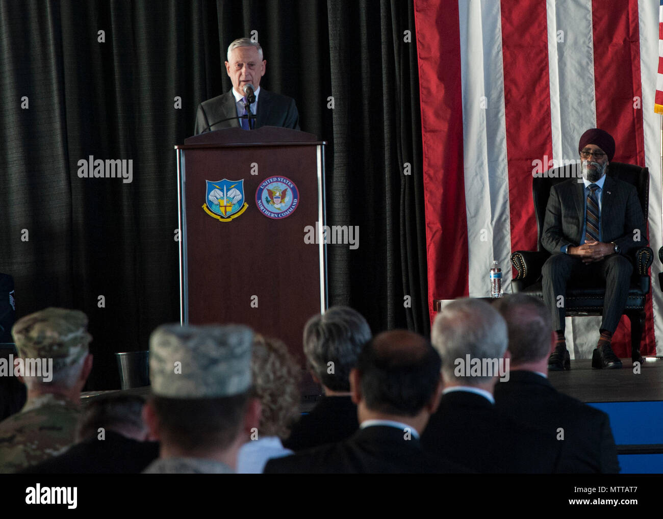Secretary of Defense James Mattis provides remarks during the North ...