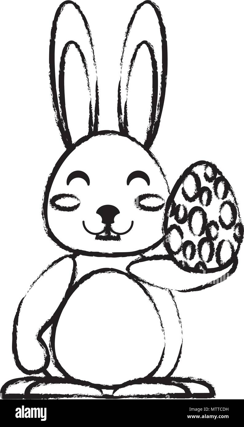 cute rabbit with easter egg over white background, vector illustration ...