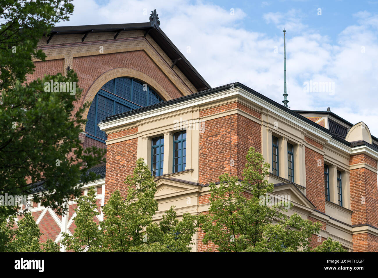 Detail shot of the famous bayreuth wagner festival theatre from the side. Stock Photo