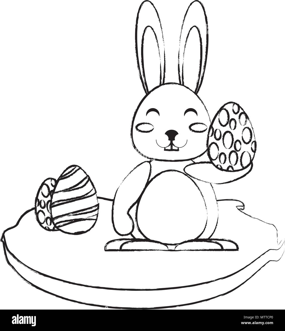 cute rabbit with easter egg in the grass over white background, vector ...