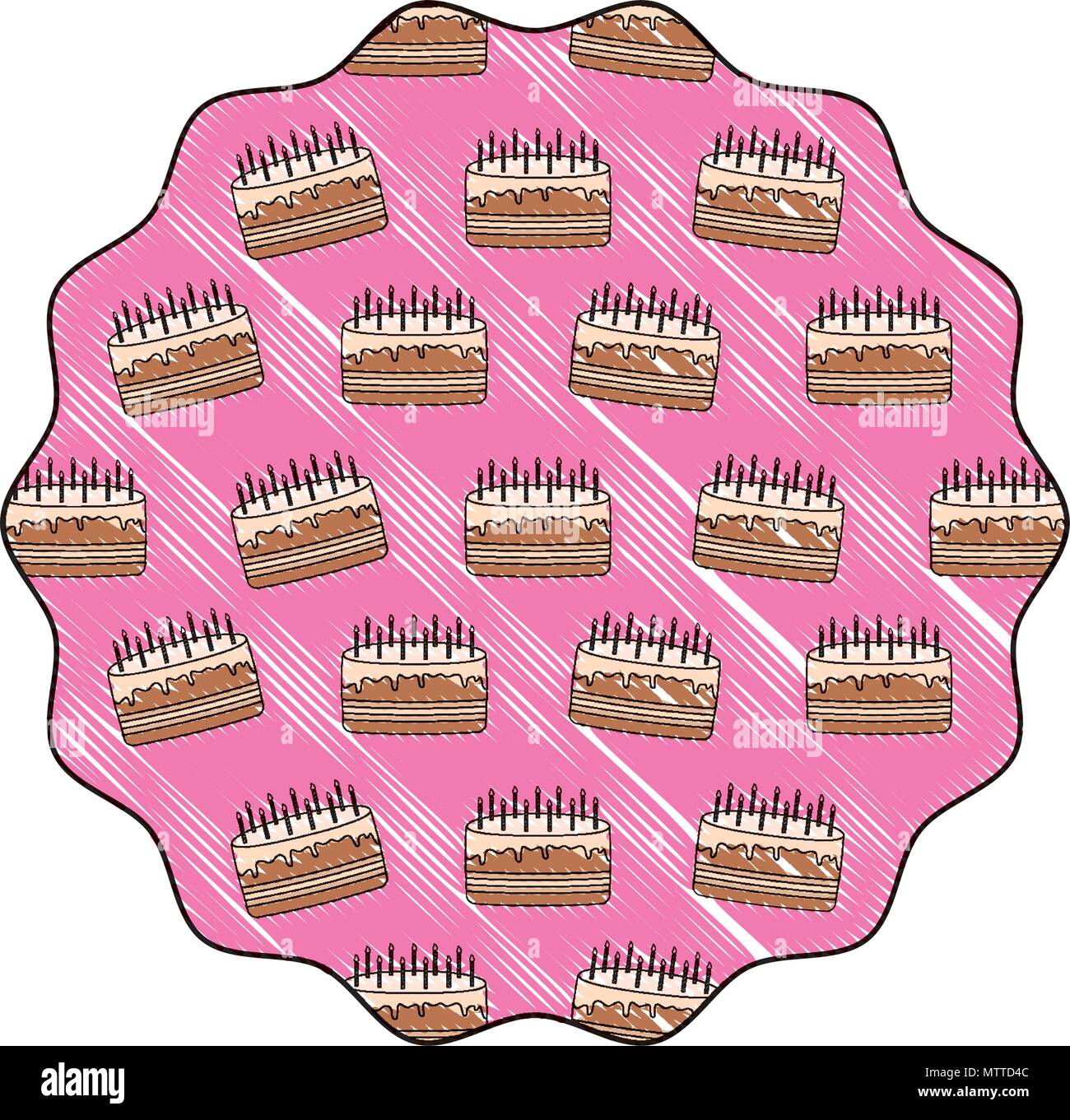 circular frame with birthday cake pattern over white background, vector ...