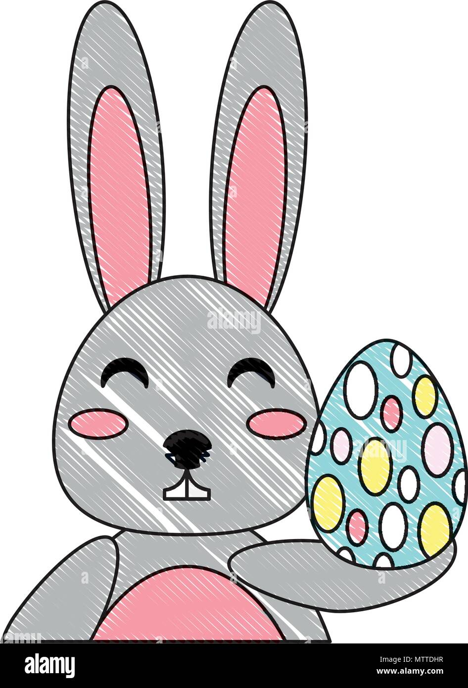 cute bunny with easter egg over white background, vector illustration ...