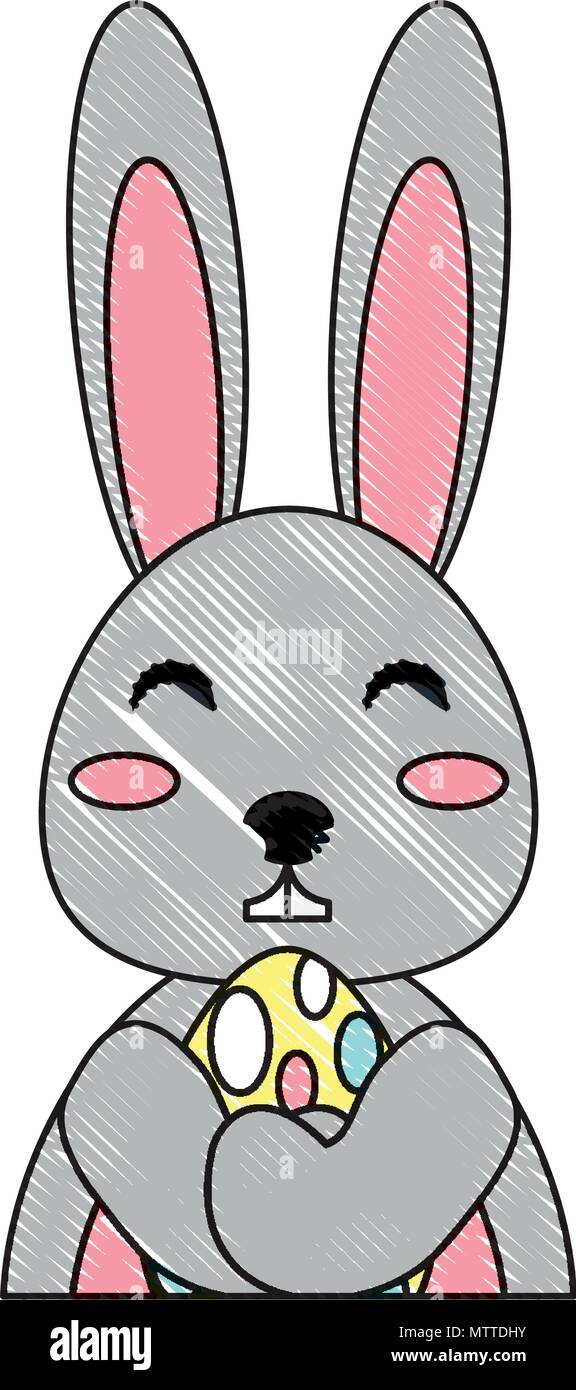 cute rabbit with easter egg over white background, vector illustration ...