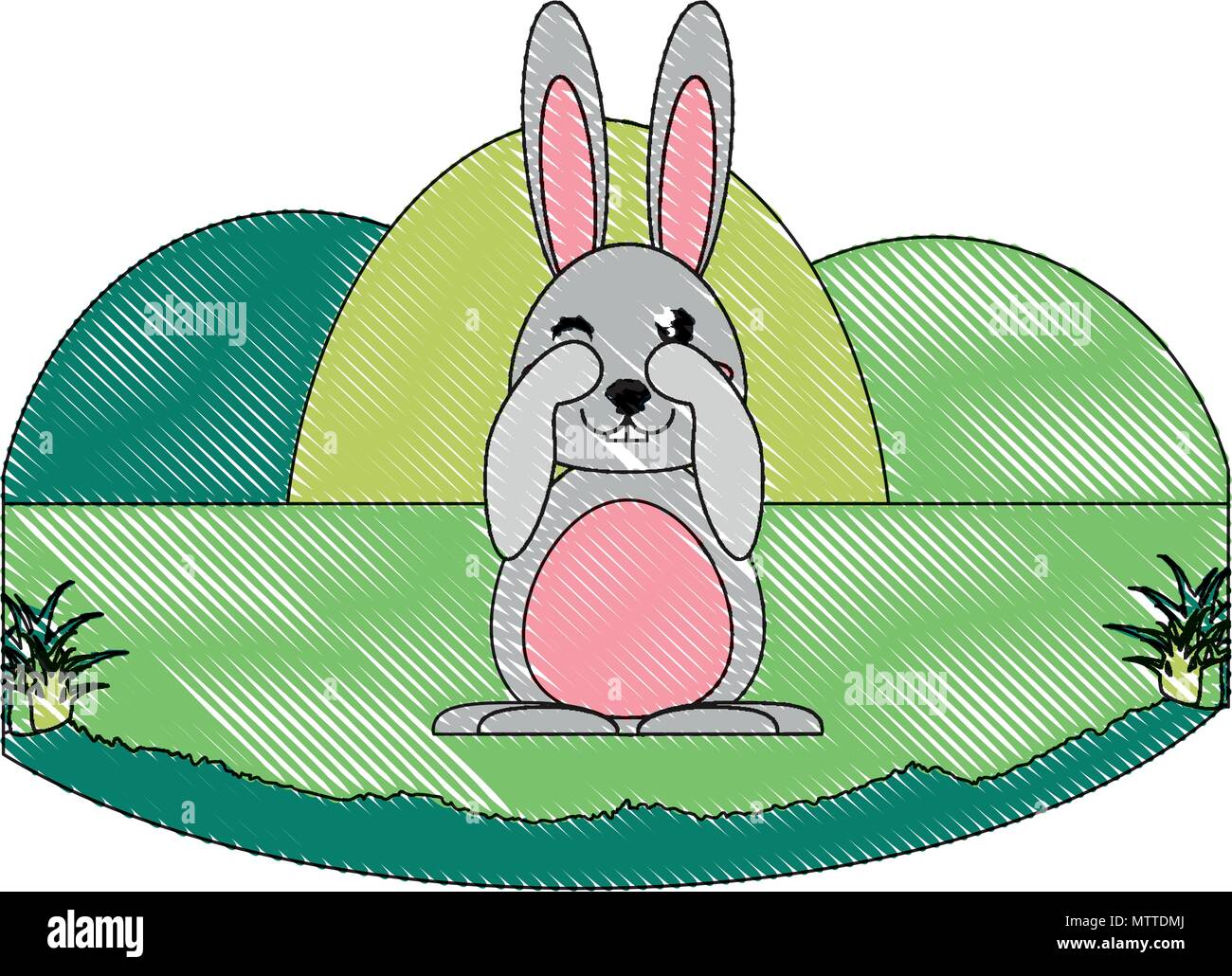 cute rabbit in the grass over white background, vector illustration ...