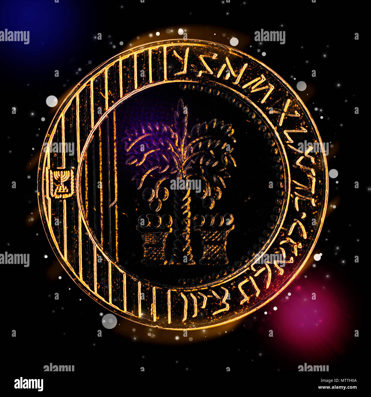 Digitally enhanced image of a Ten New Israeli Shekel coin (ILS or NIS) Stock Photo