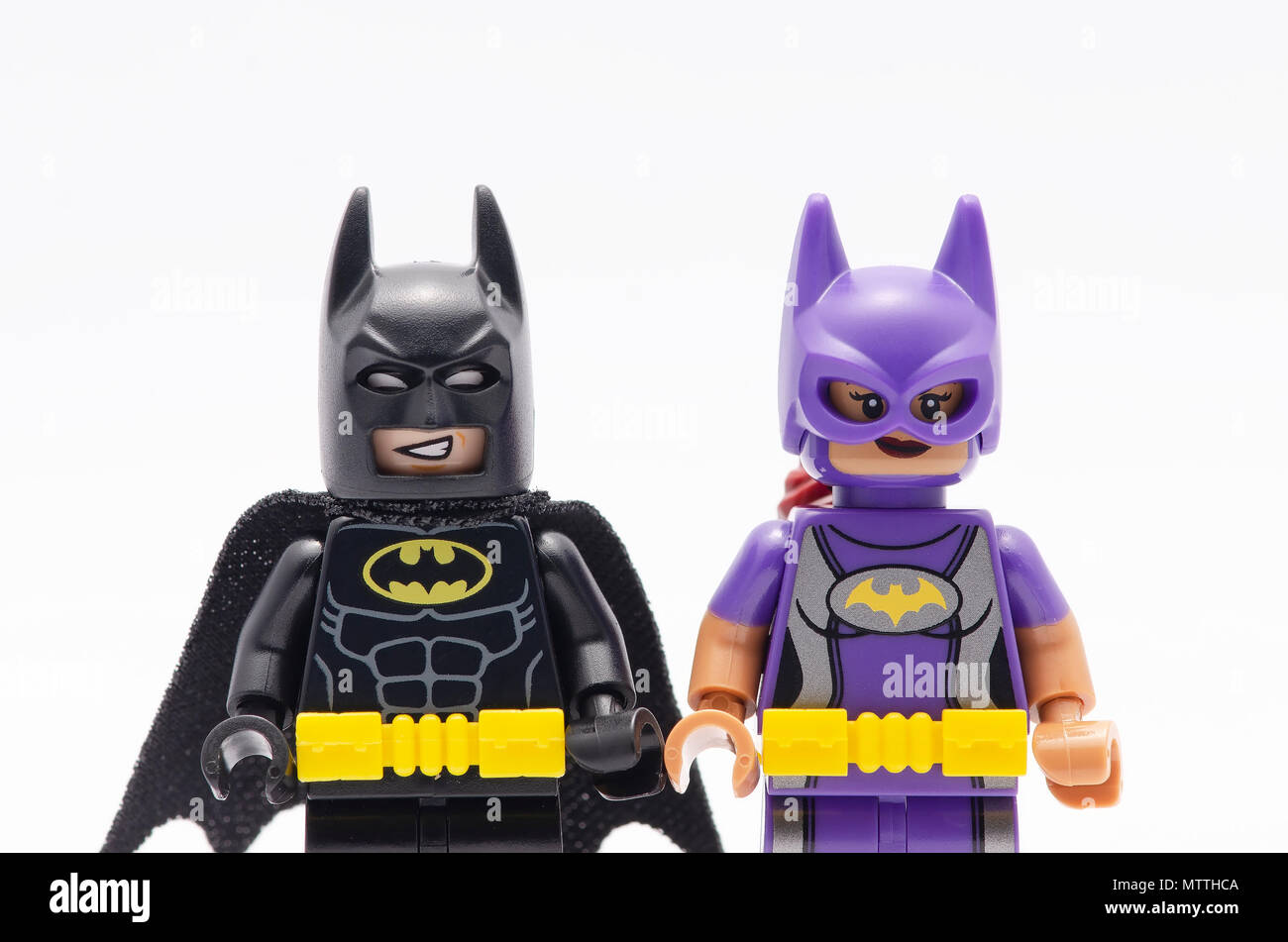 mini figure of batman and batgirl. Lego minifigures are manufactured by The  Lego Group Stock Photo - Alamy