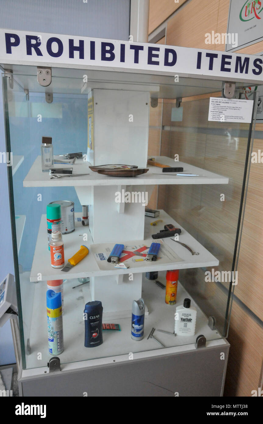 Prohibeted items displayed at Batumi international airport,