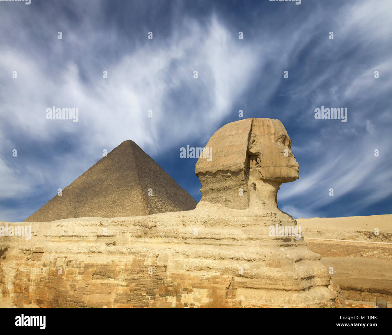Famous ancient egypt Cheops pyramid and sphinx in Giza Cairo Stock ...