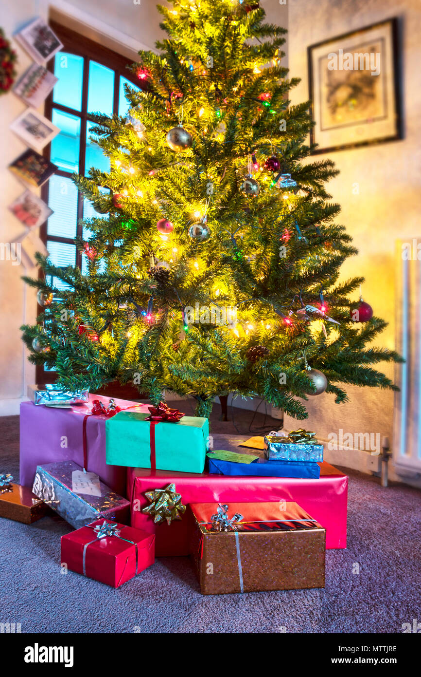 Christmas day, tree and presents, Scotland, UK Stock Photo Alamy