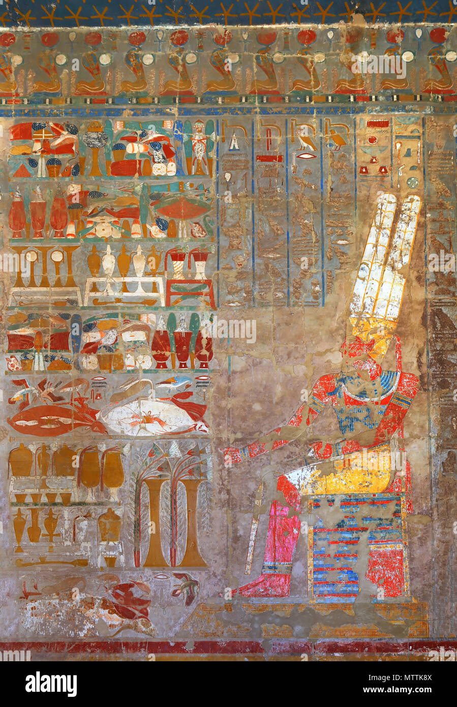 ancient egypt color images on wall in luxor Stock Photo