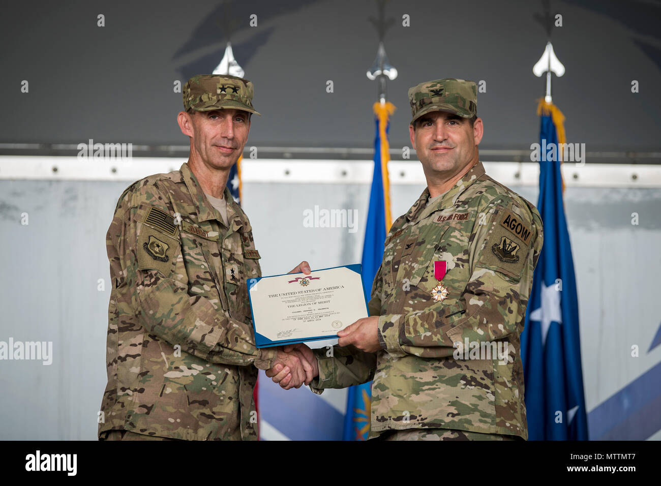 Maj. Gen. Scott Zobrist, left, 9th Air Force commander, and Col