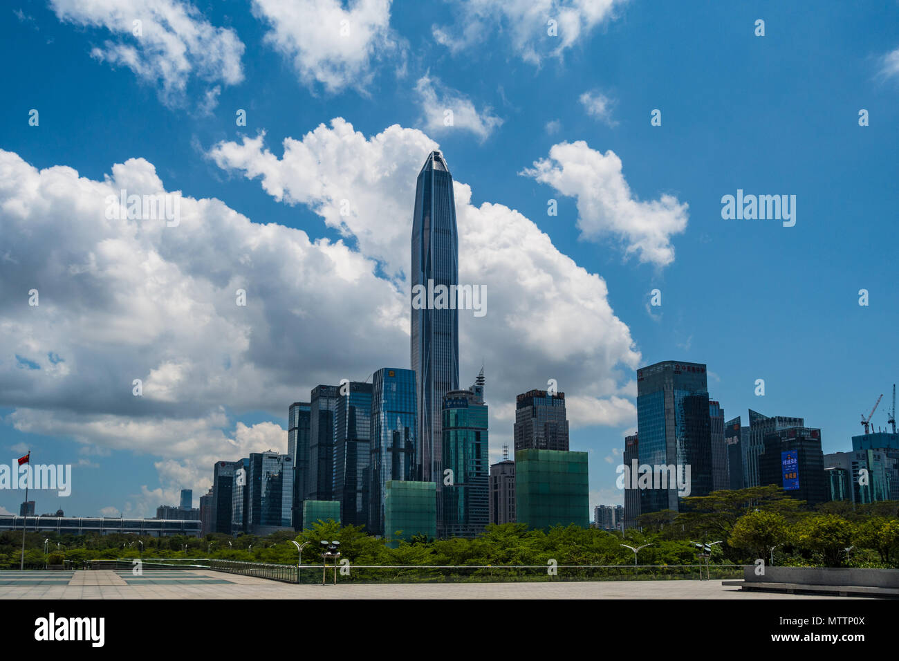 Shenzhen skyline in the business district (Futian) featuring city's tallest building Ping An tower in Shenzhen, China Stock Photo