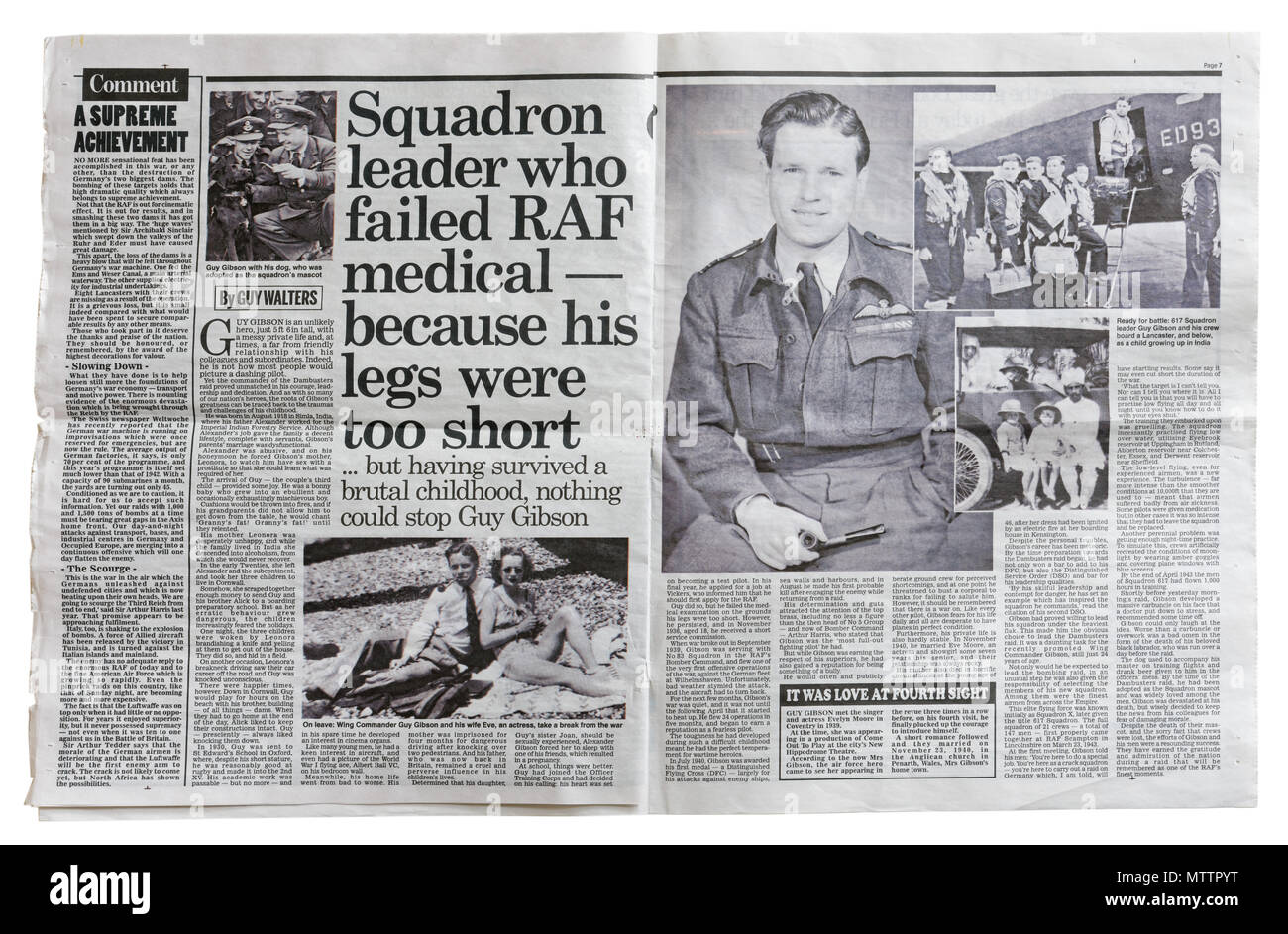 A reproduction of the Daily Mail from 18th May 1943 with an article about Guy Gibson, leader of the Dambusters raid Stock Photo