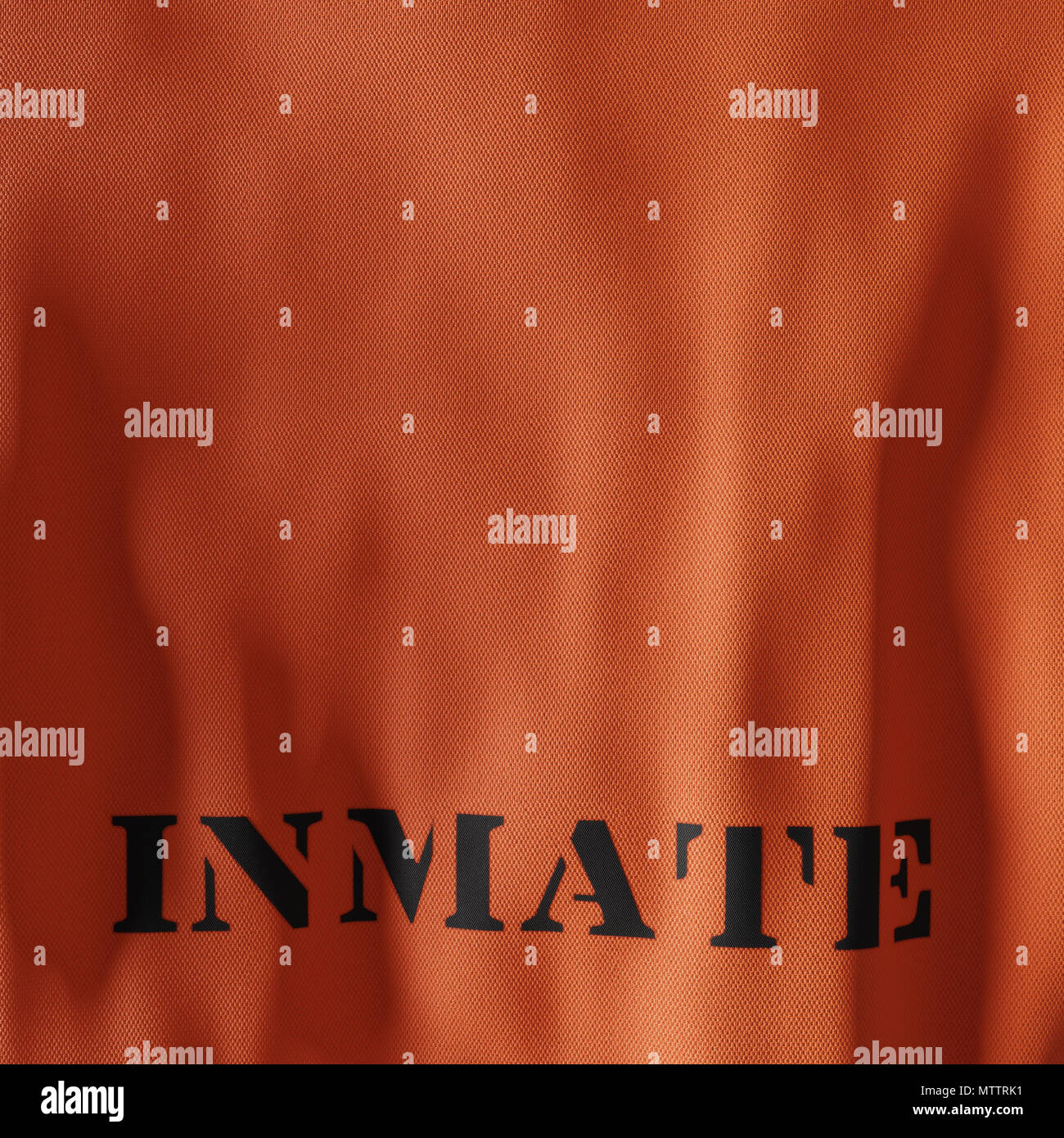 Back of a prisoners apperal with the words inmate stamped onto the fabric. Stock Photo
