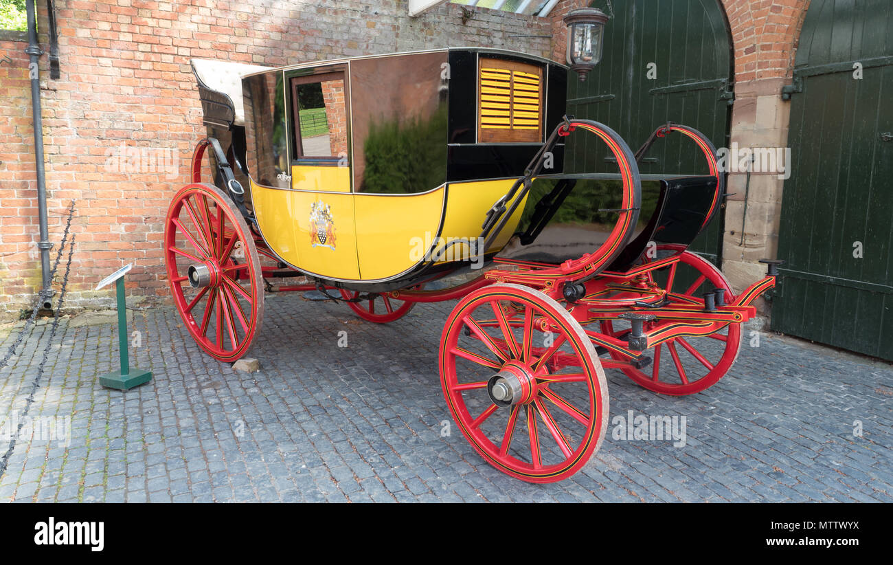 Weston-under-Lizard, England, 29th, May, 2018.  Weston Park Stately House. The Bradford Family coach in the Stable Yard at Weston Park Stock Photo