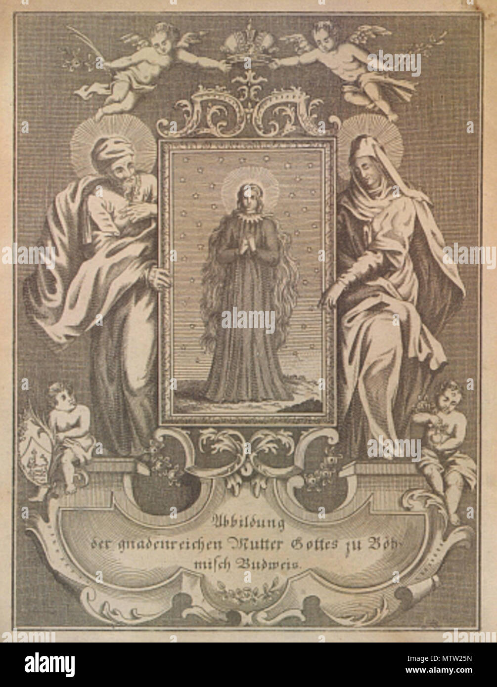 435 Mědiryt s vyobrazením Panny Marie Budějovické z druhé poloviny 18. století Stock Photo
