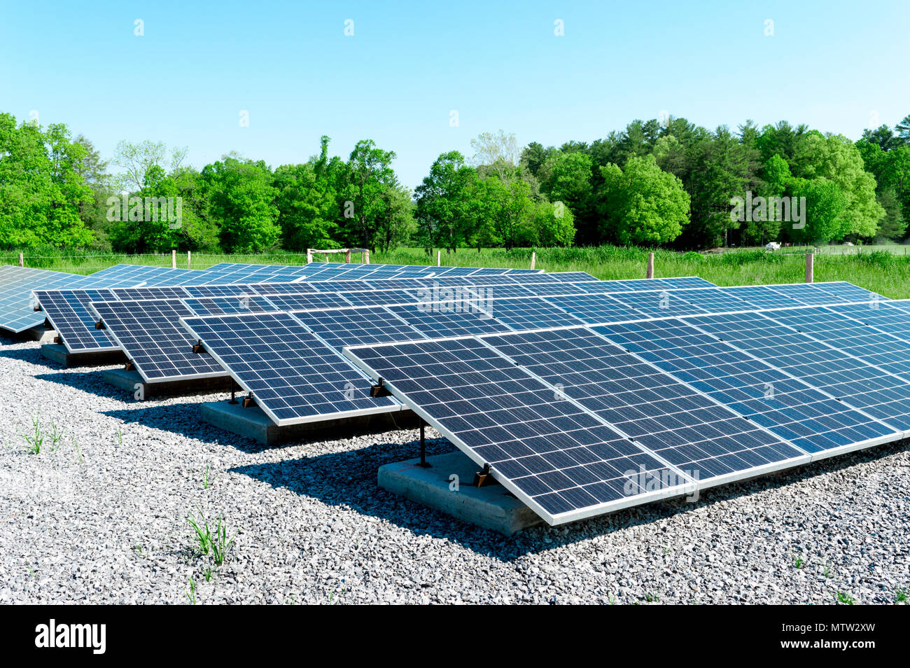 Large solar panels in a wooded area of East Tennessee Stock Photo Alamy