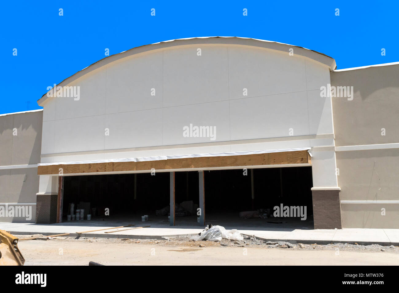 A new blank store front face being built. Stock Photo