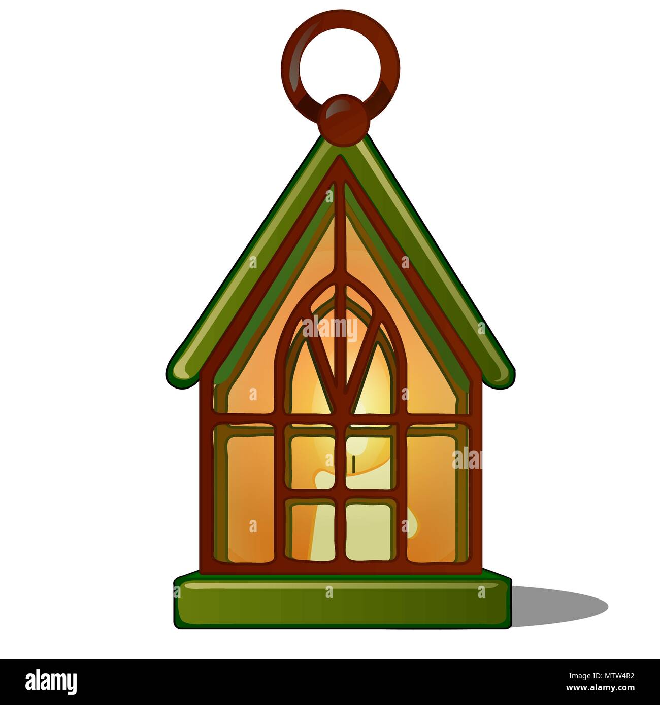 The lamp in the shape of the house with a candle. Sketch for greeting card, festive poster or party invitations.The attributes of Christmas and New year. Vector illustration. Stock Vector