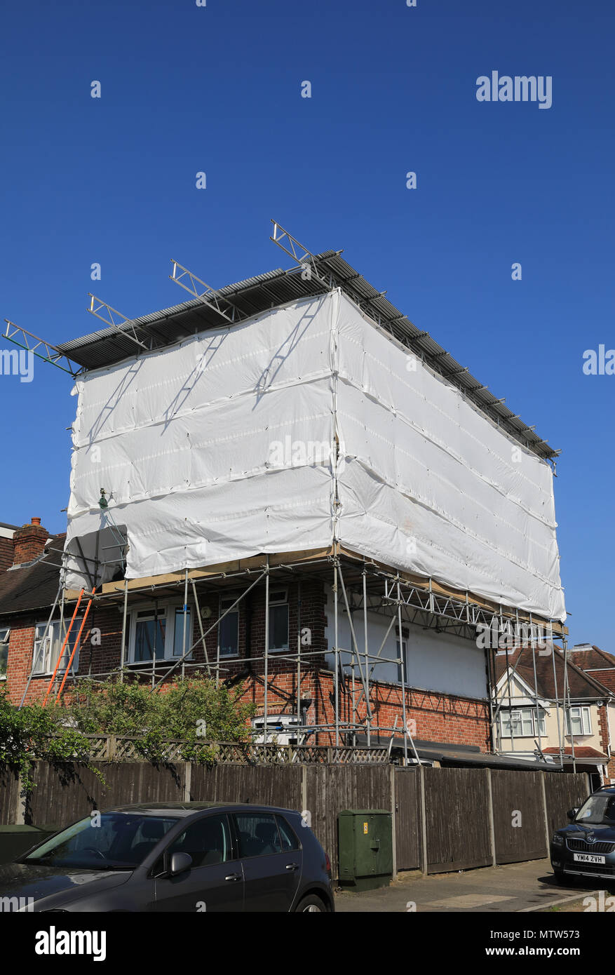 Loft conversion in New Malden, Surrey, in SE England, UK Stock Photo