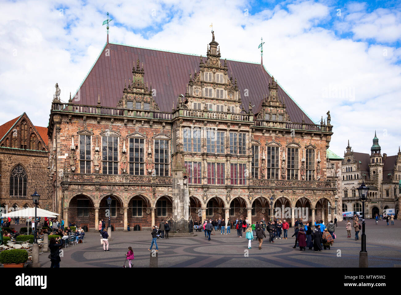 city hall at the market place, Bremen, Germany.  Rathaus am Marktplatz, Bremen, Deutschland. Stock Photo