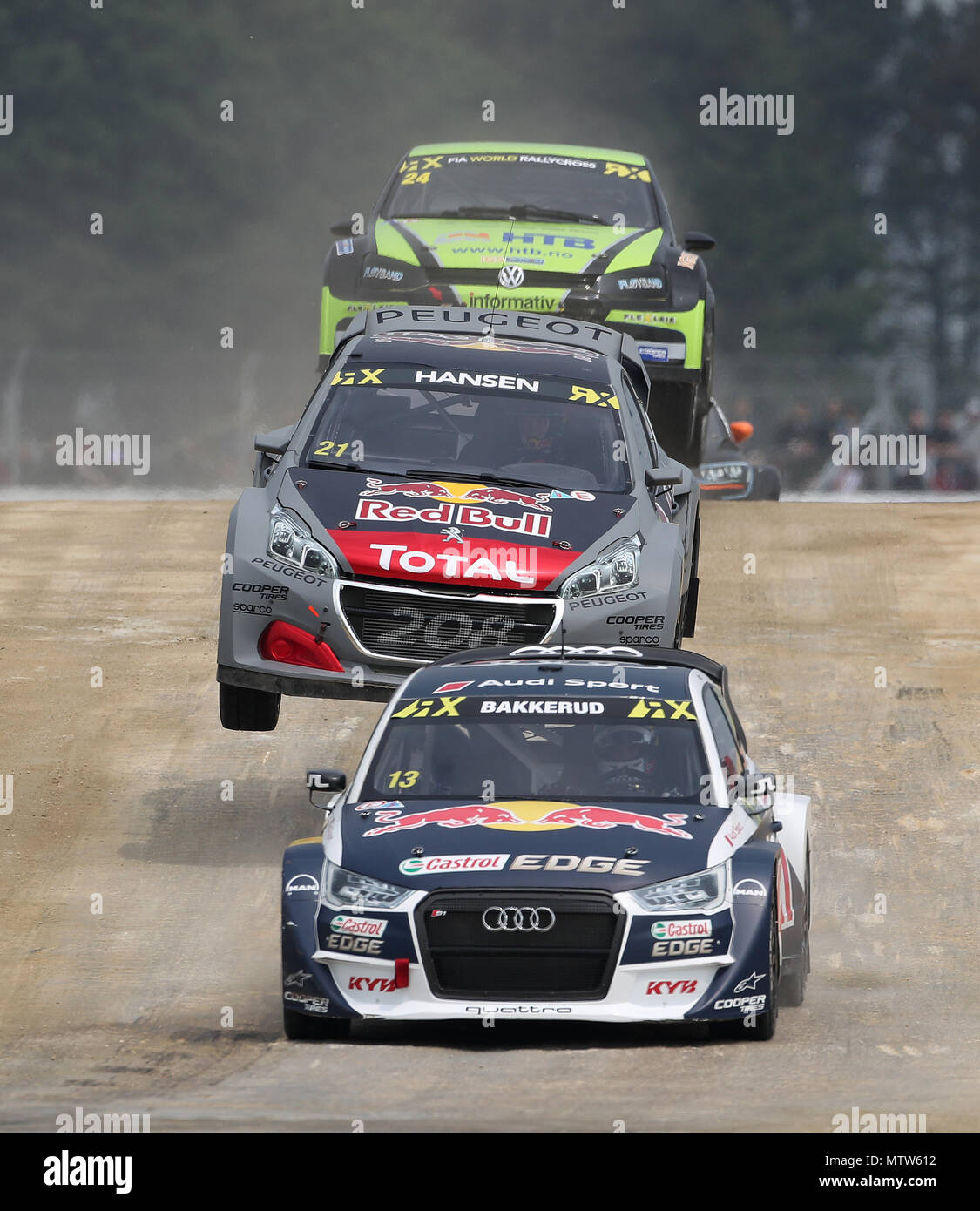 Timmy Hansen during day two of the 2018 FIA World Rallycross Championship at Silverstone, Towcester. PRESS ASSOCIATION Photo. Picture date: Saturday May 26, 2018. See PA story AUTO Rally. Photo credit should read: David Davies/PA Wire Stock Photo