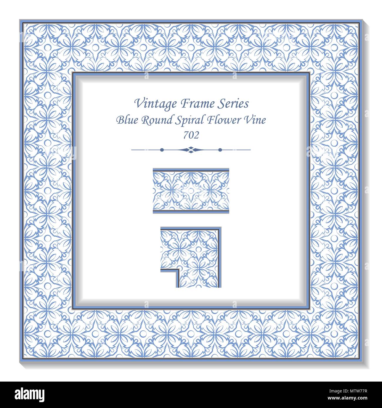 vintage square 3d frame blue round curve cross flower vine retro