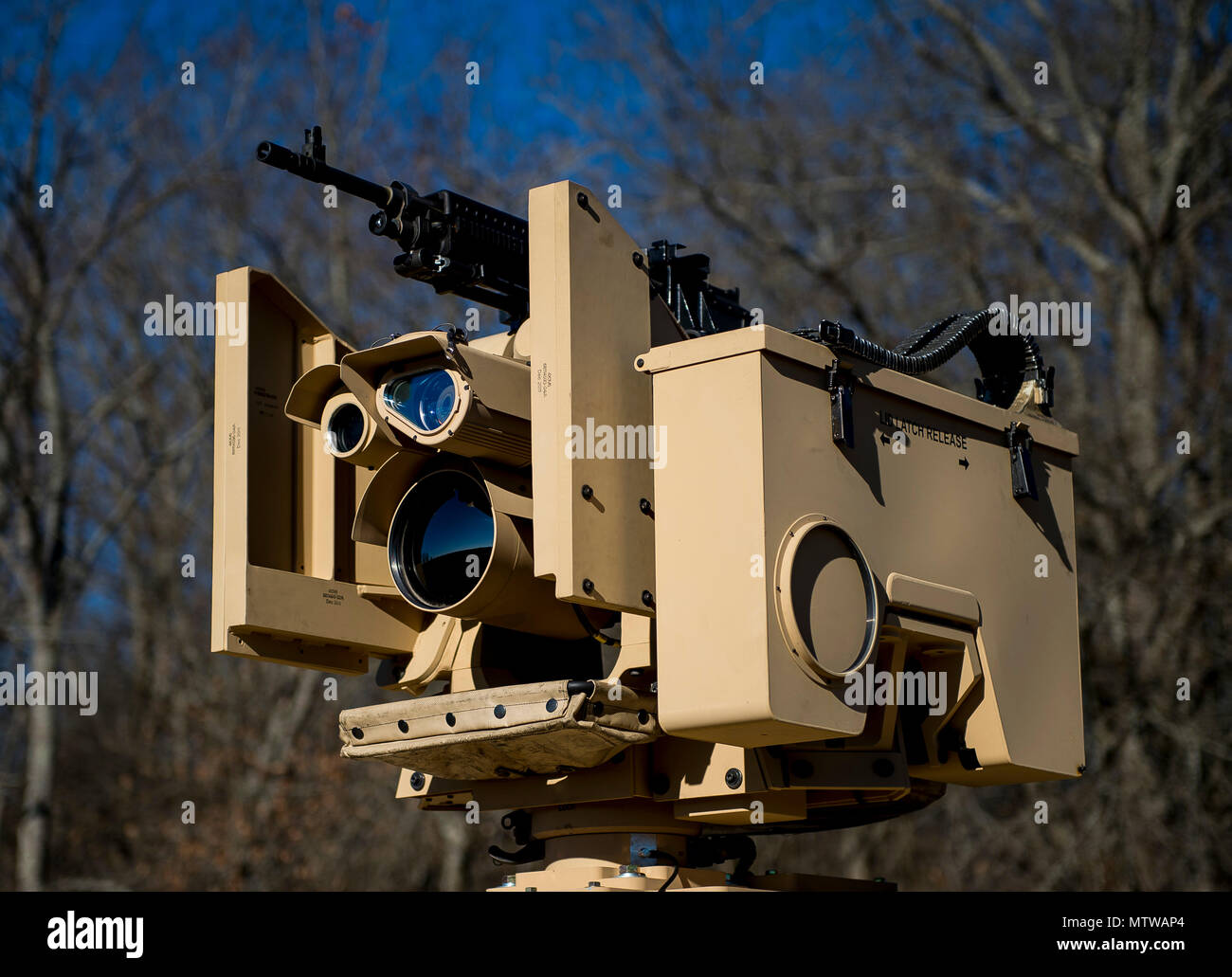 A Common Remotely Operated Weapon Station (CROWS) is installed atop a ...