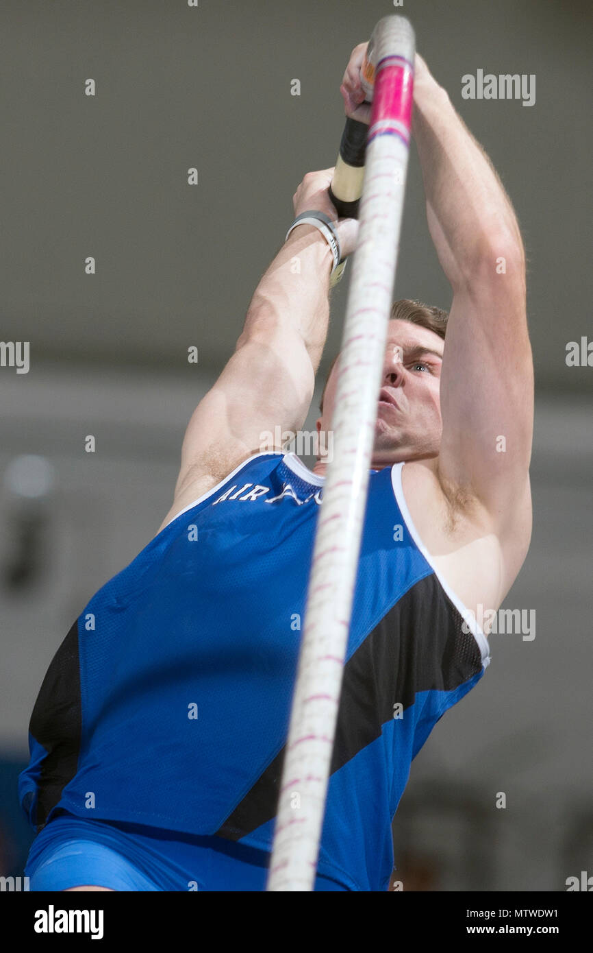 Kyle Pater, a senior, competes in the pole vault at the 27th-annual Air  Force Invitational held at the U.S. Air Force Academy's Cadet Field House  in Colorado Springs, Colorado, Jan. 21, 2017.