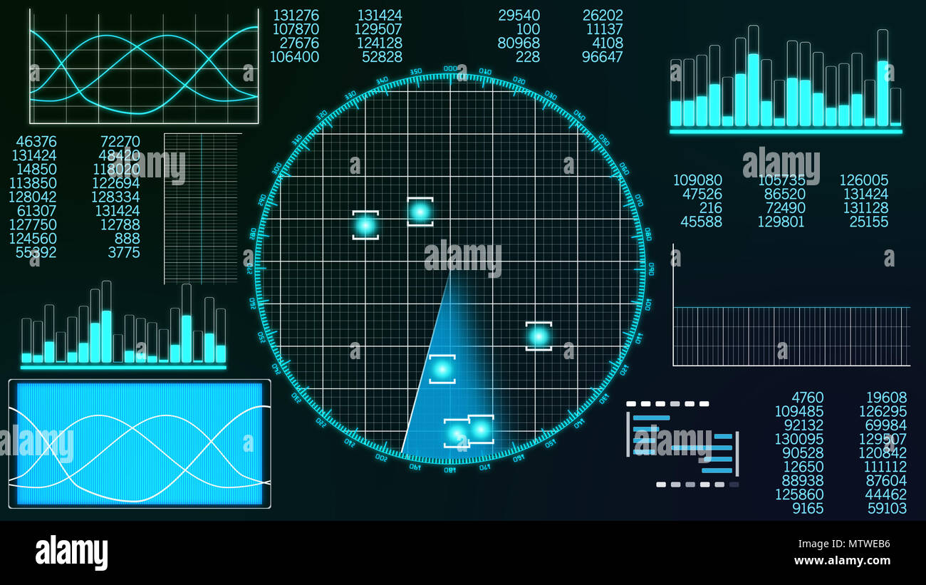 An innovative 3d illustration of an airplane scanner with columns of  figures, numerous graphs, charts, diagrams, and a big screen covered with  grids w Stock Photo - Alamy