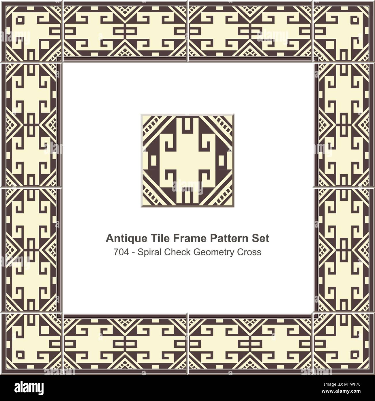 Antique tile frame pattern set spiral check geometry cross chain ...