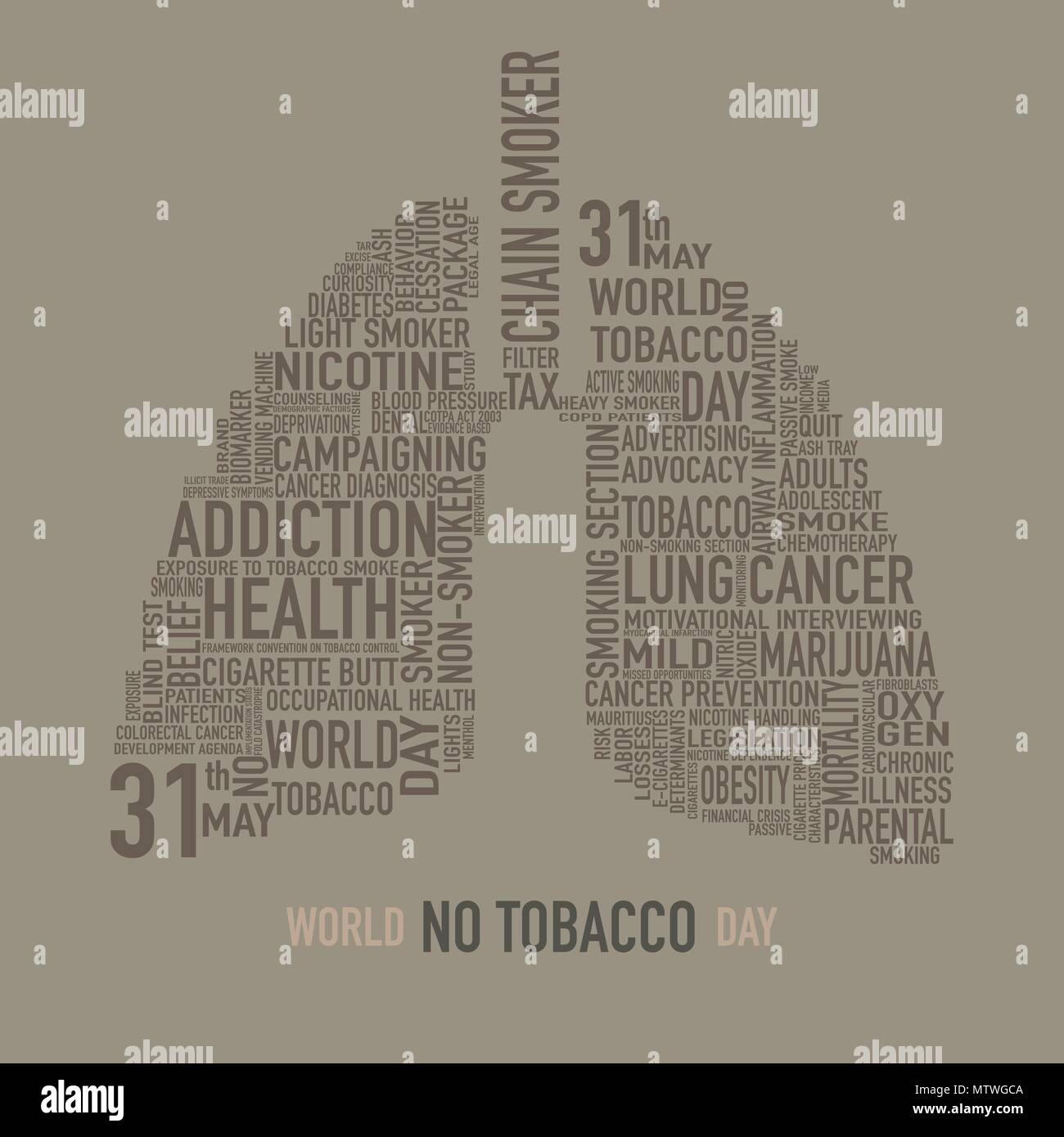 World no tobacco day isolated on light brown background, for stop smoking concept-Vector word Cloud Illustration. Stock Vector