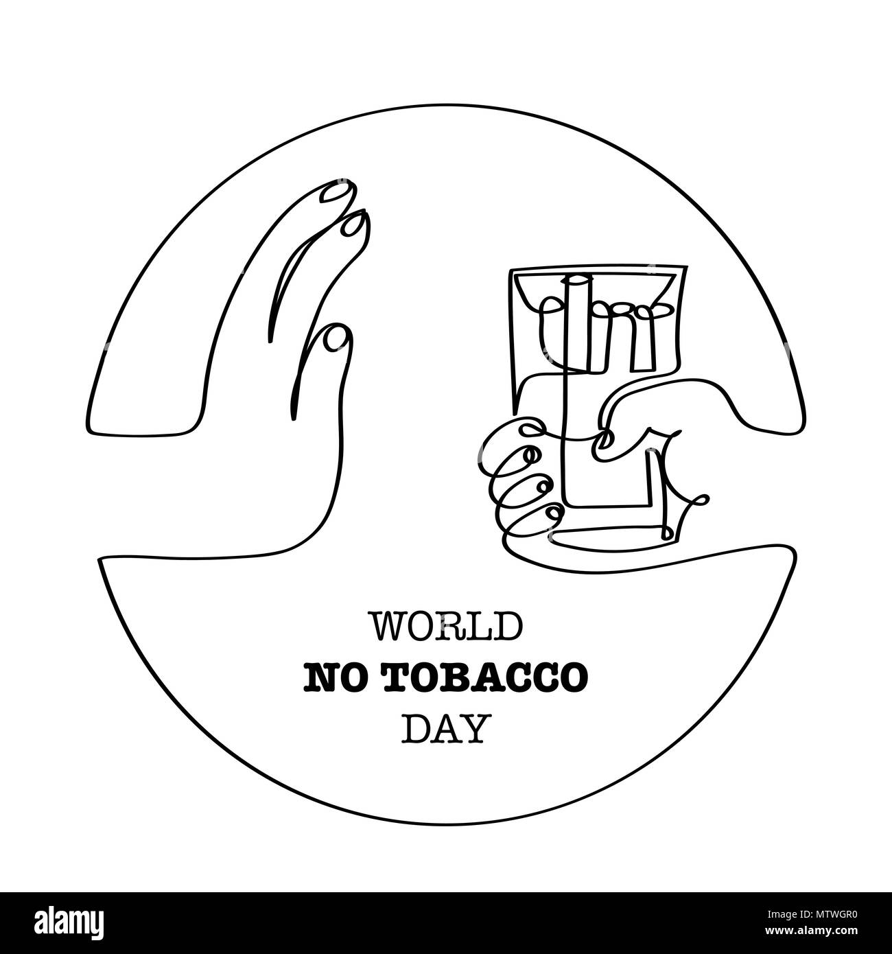 World no tobacco day isolated on white background, for stop smoking concept-Vector One Line Drawing Illustration. Stock Vector